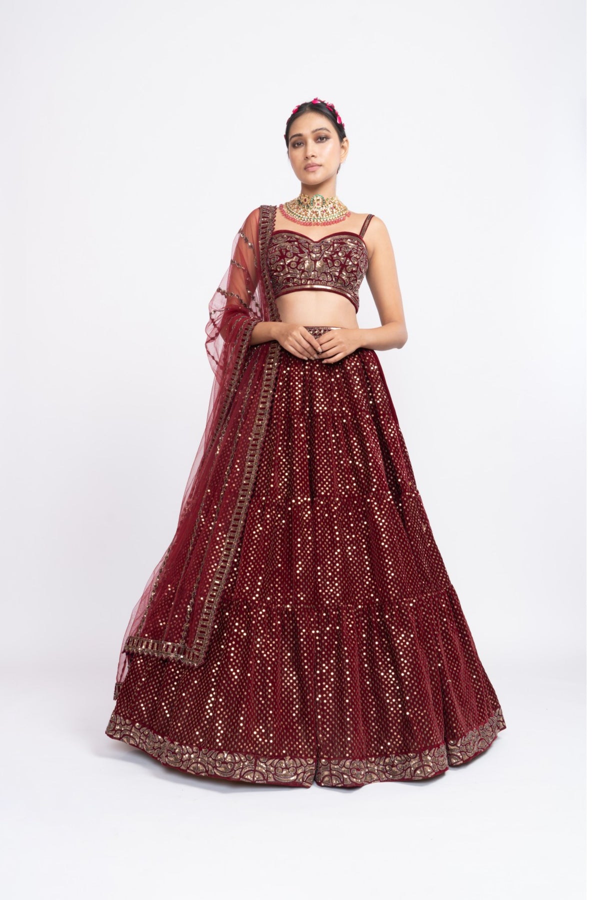 Mehroon corset lehnga set