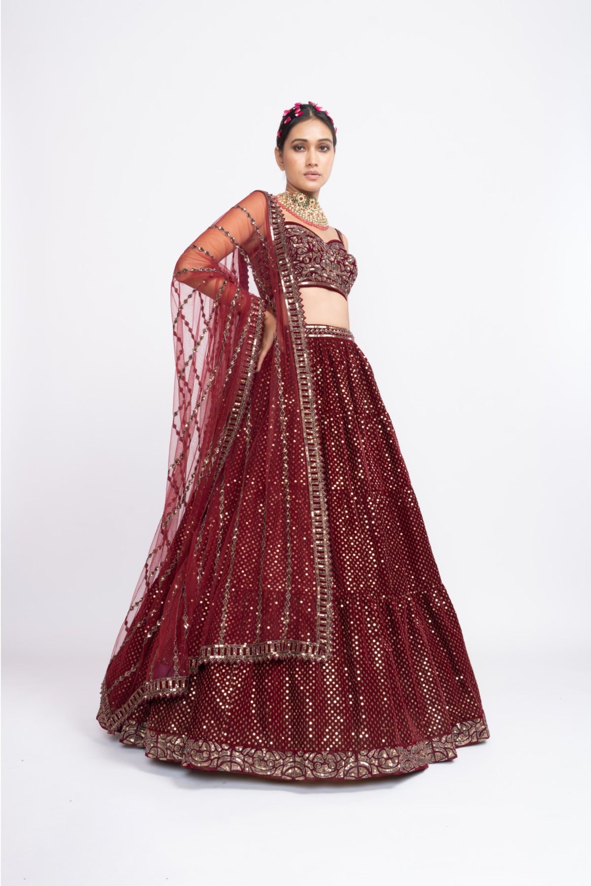 Mehroon corset lehnga set