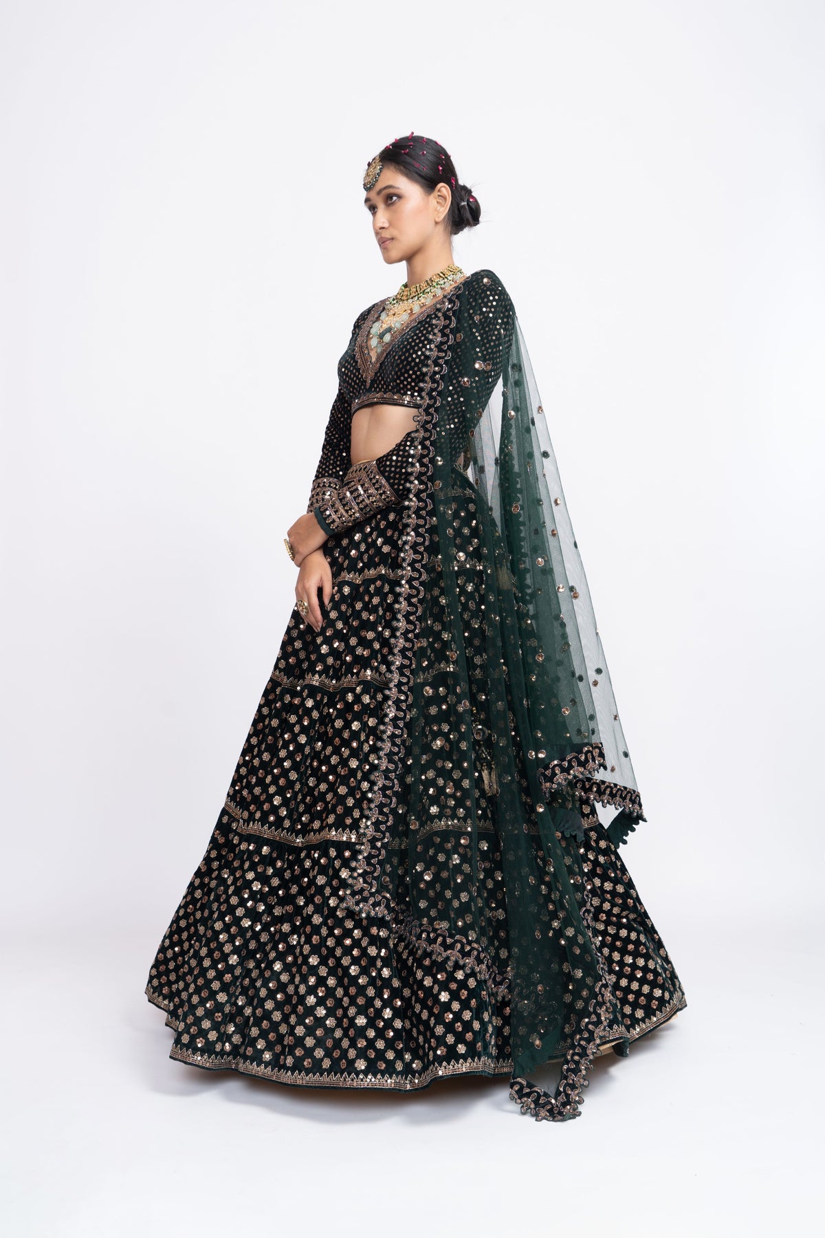 Deep green floral lehnga set