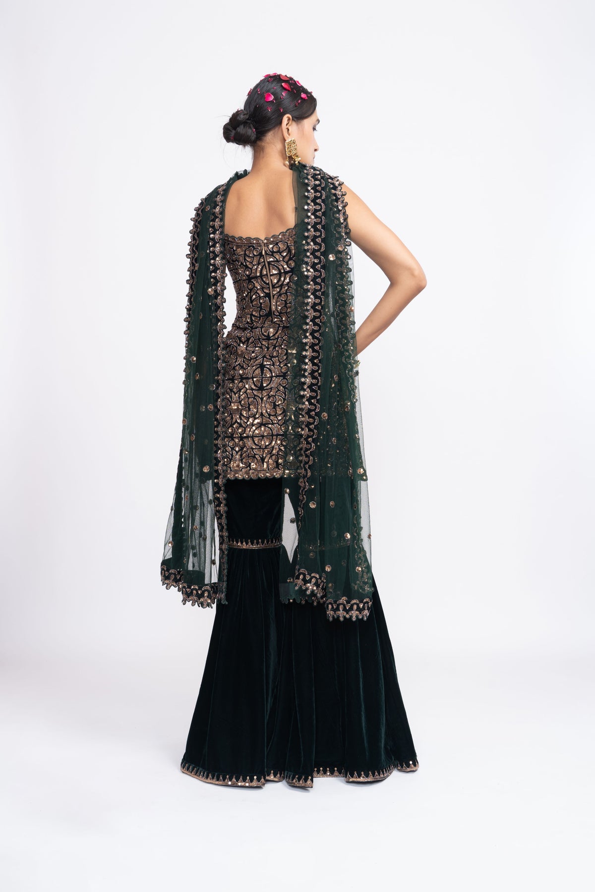 Deep green kurta sharara set