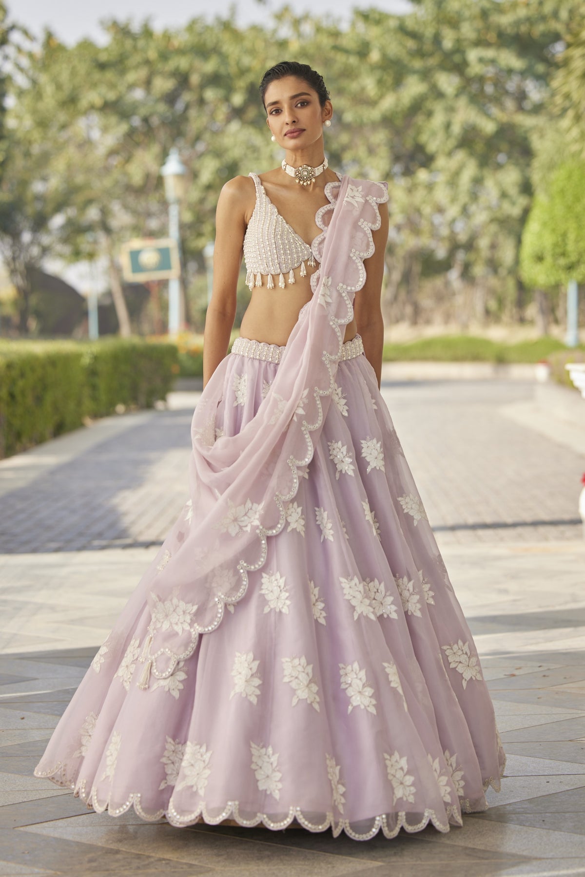 Powder Lilac Flower Lehenga Set