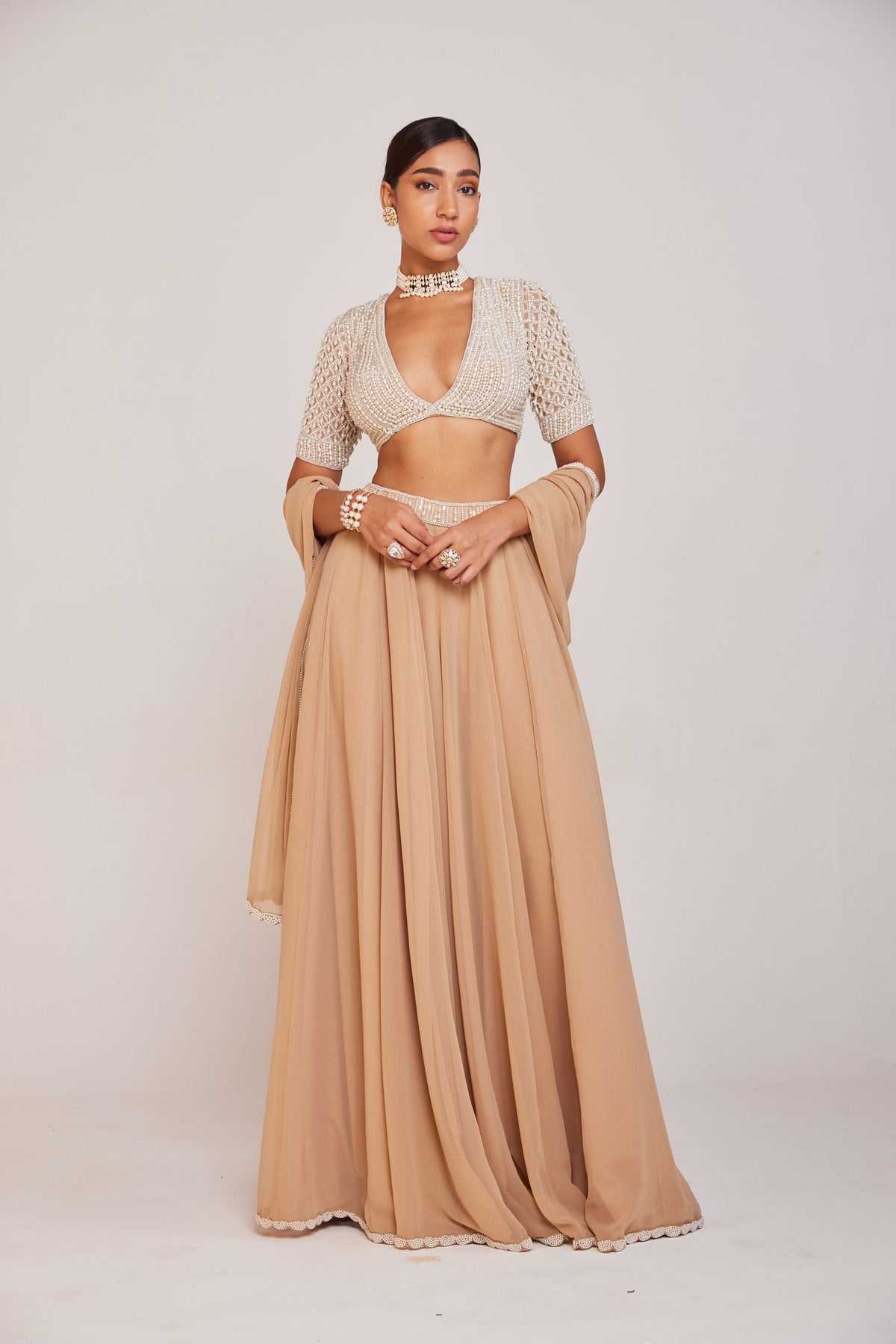 Beige Flared Pants Set