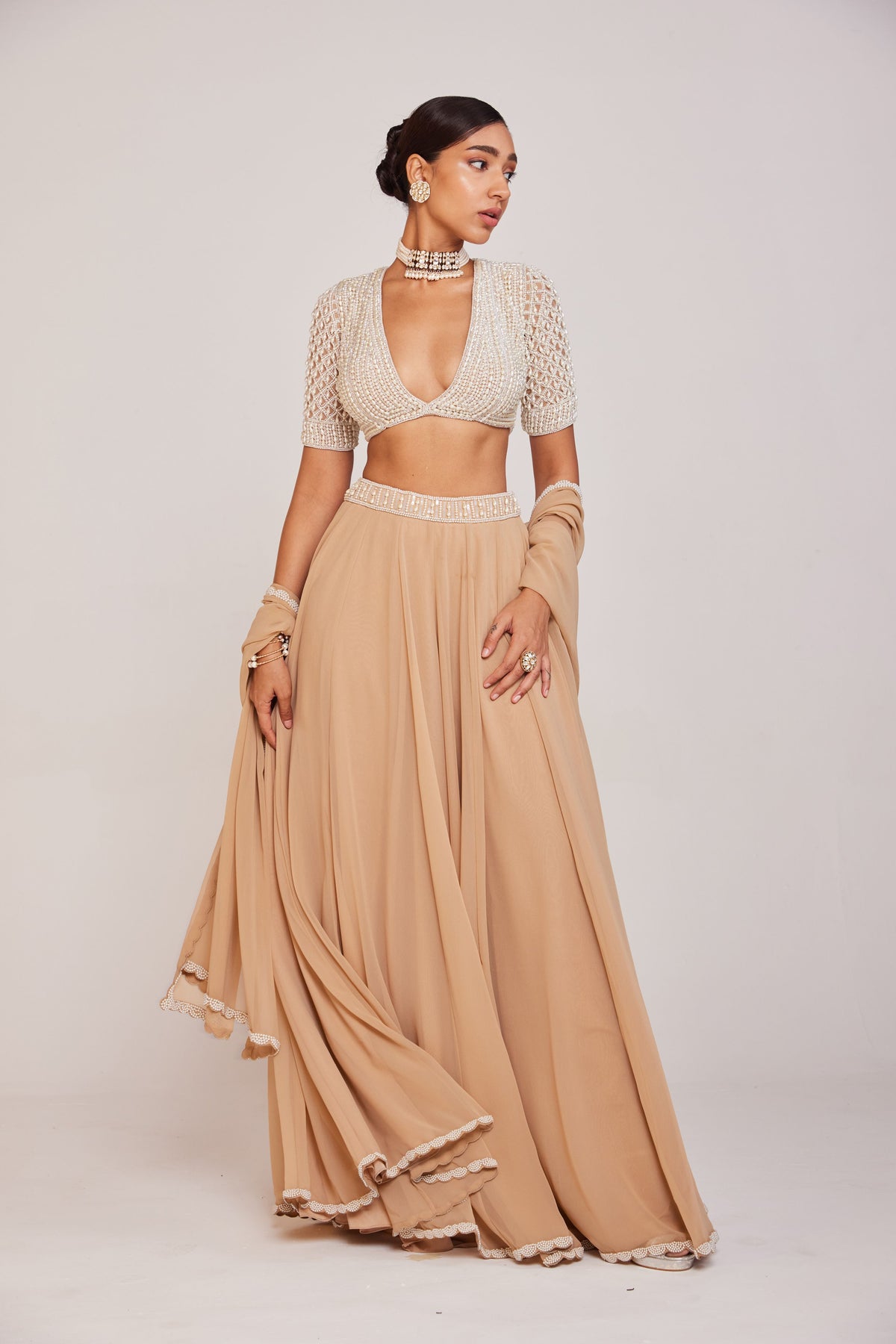 Beige Flared Pants Set