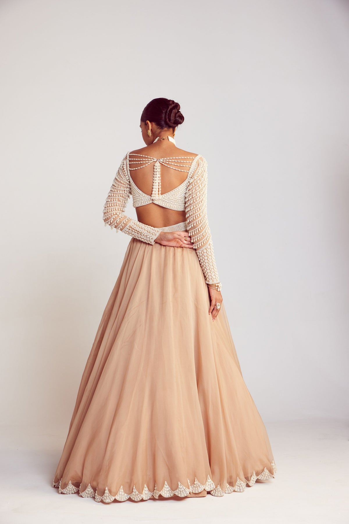 Beige Pearl Chandelier Drop Lehenga Set