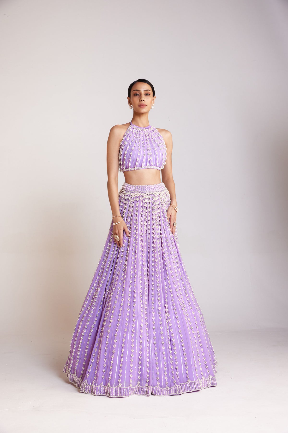 Chandelier Pearl Halter Neck Lehenga Set