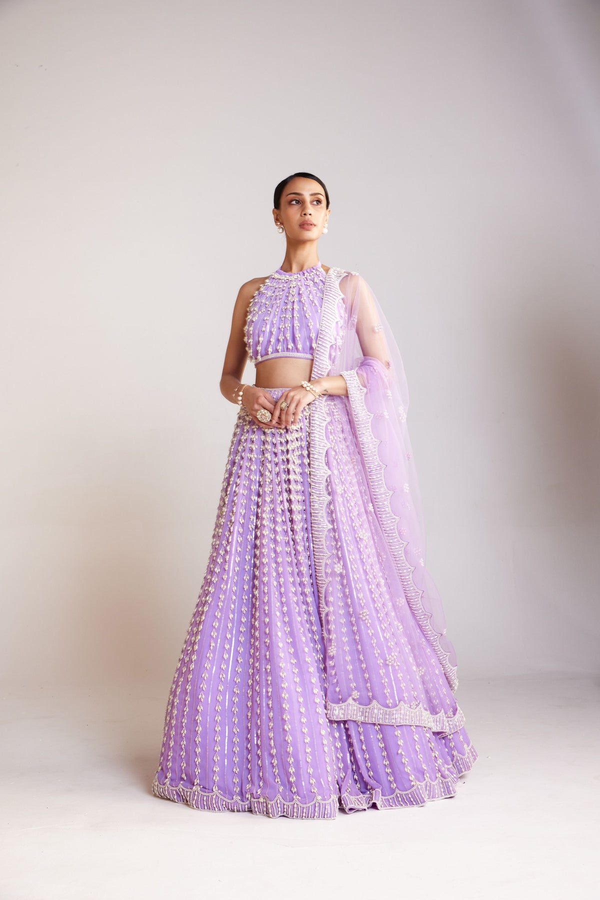 Chandelier Pearl Halter Neck Lehenga Set
