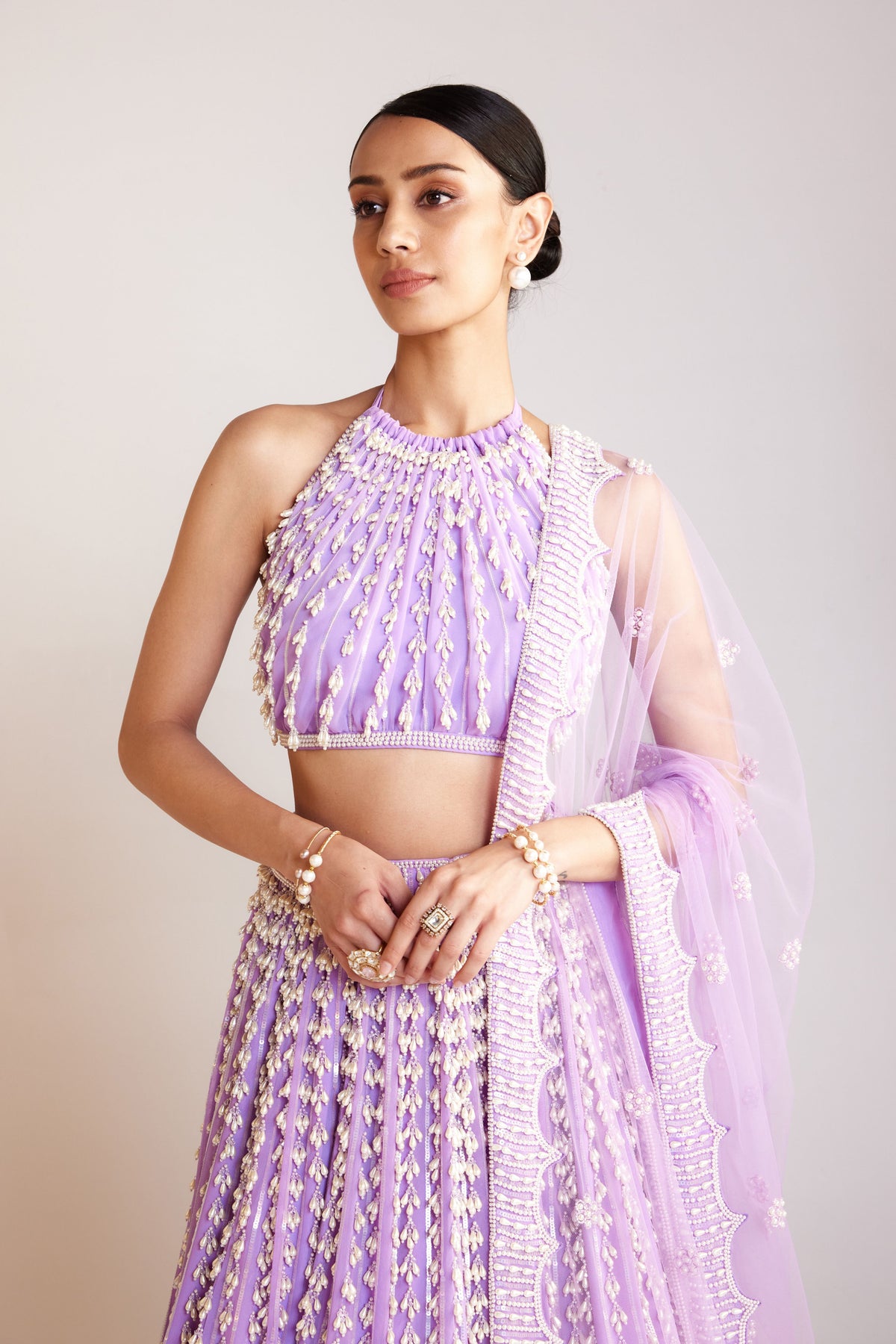 Chandelier Pearl Halter Neck Lehenga Set
