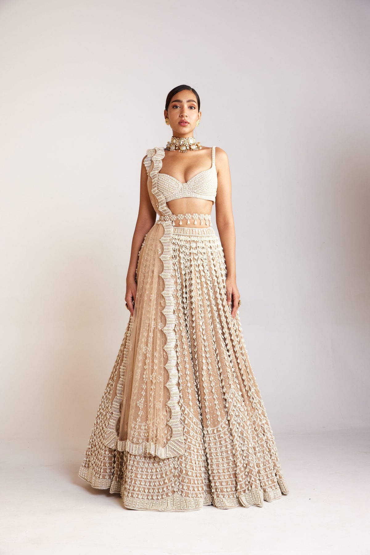 Chandelier Pearl Sweetheart Neck Lehenga Set