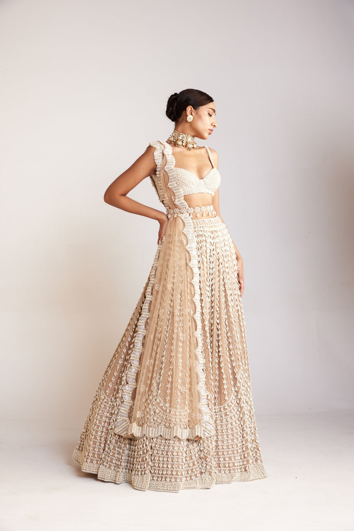 Chandelier Pearl Sweetheart Neck Lehenga Set