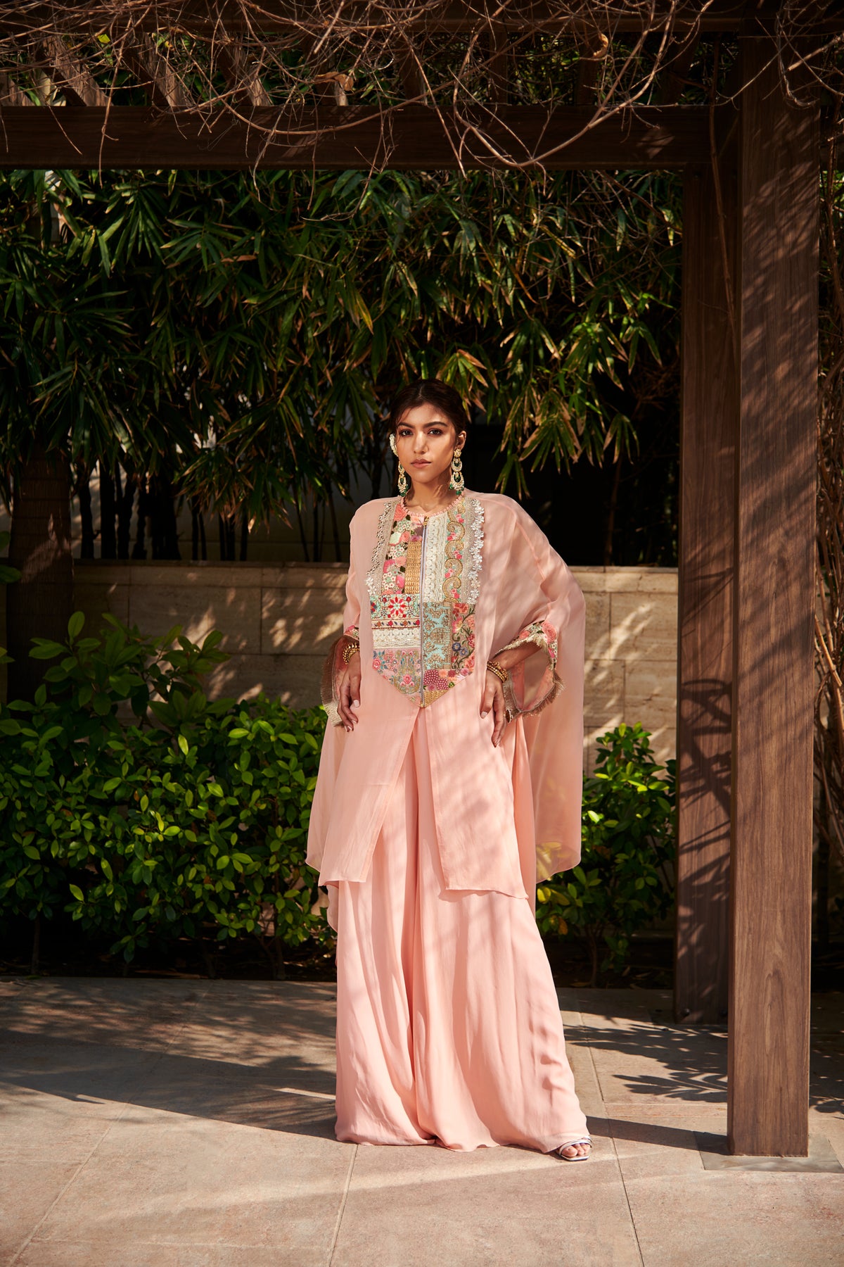 Multi patch peach zipper tunic and sharara set