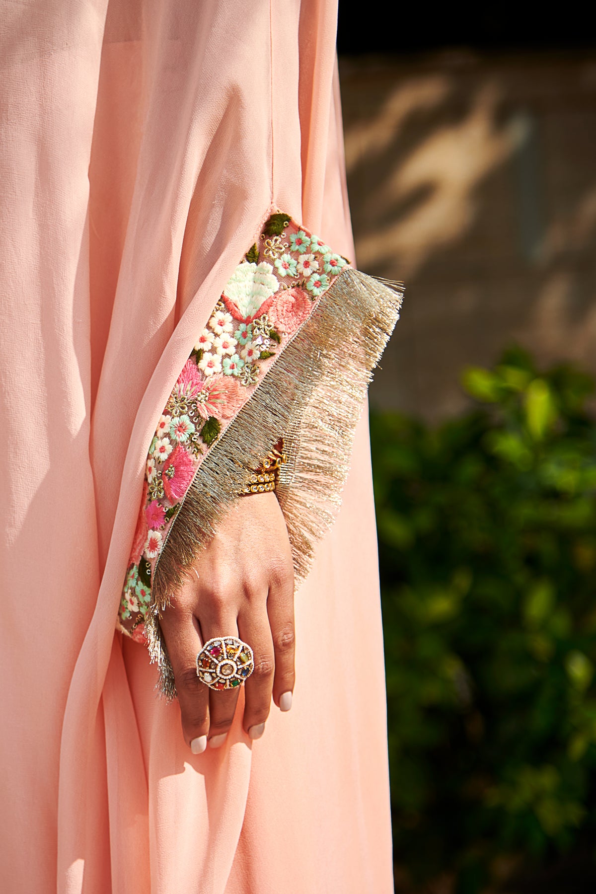 Multi patch peach zipper tunic and sharara set