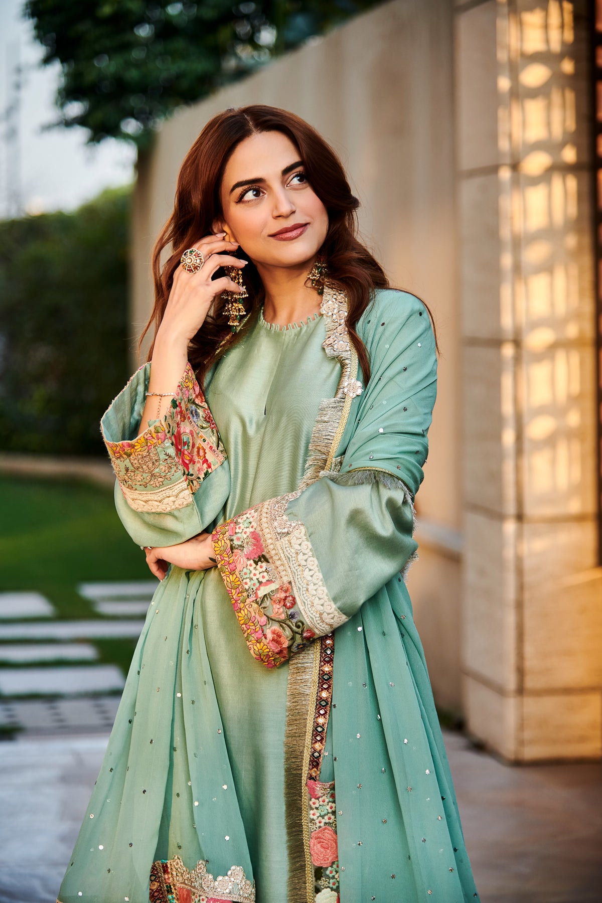 Multi patch mint green suit set
