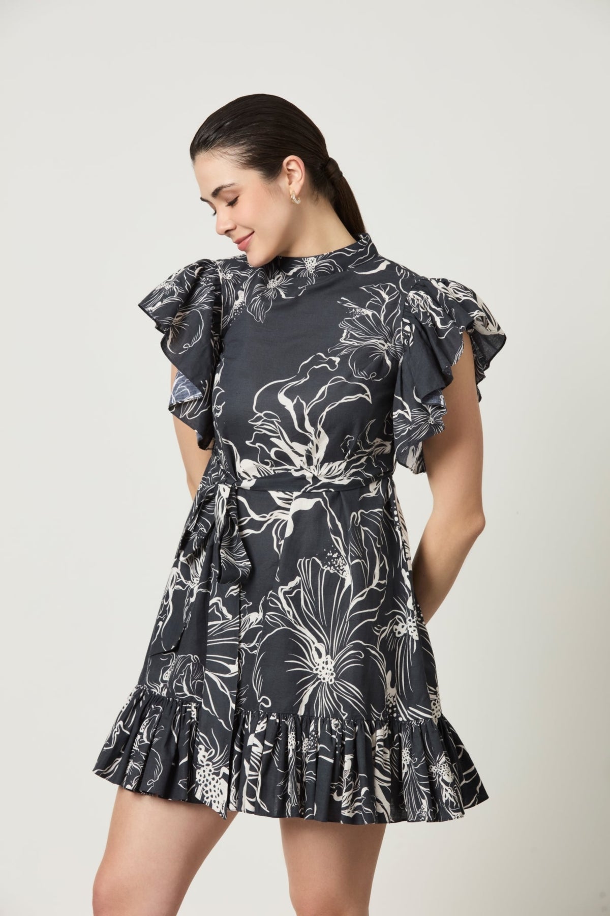 Luna A-line Dress With Gathered Hem And Sleeve