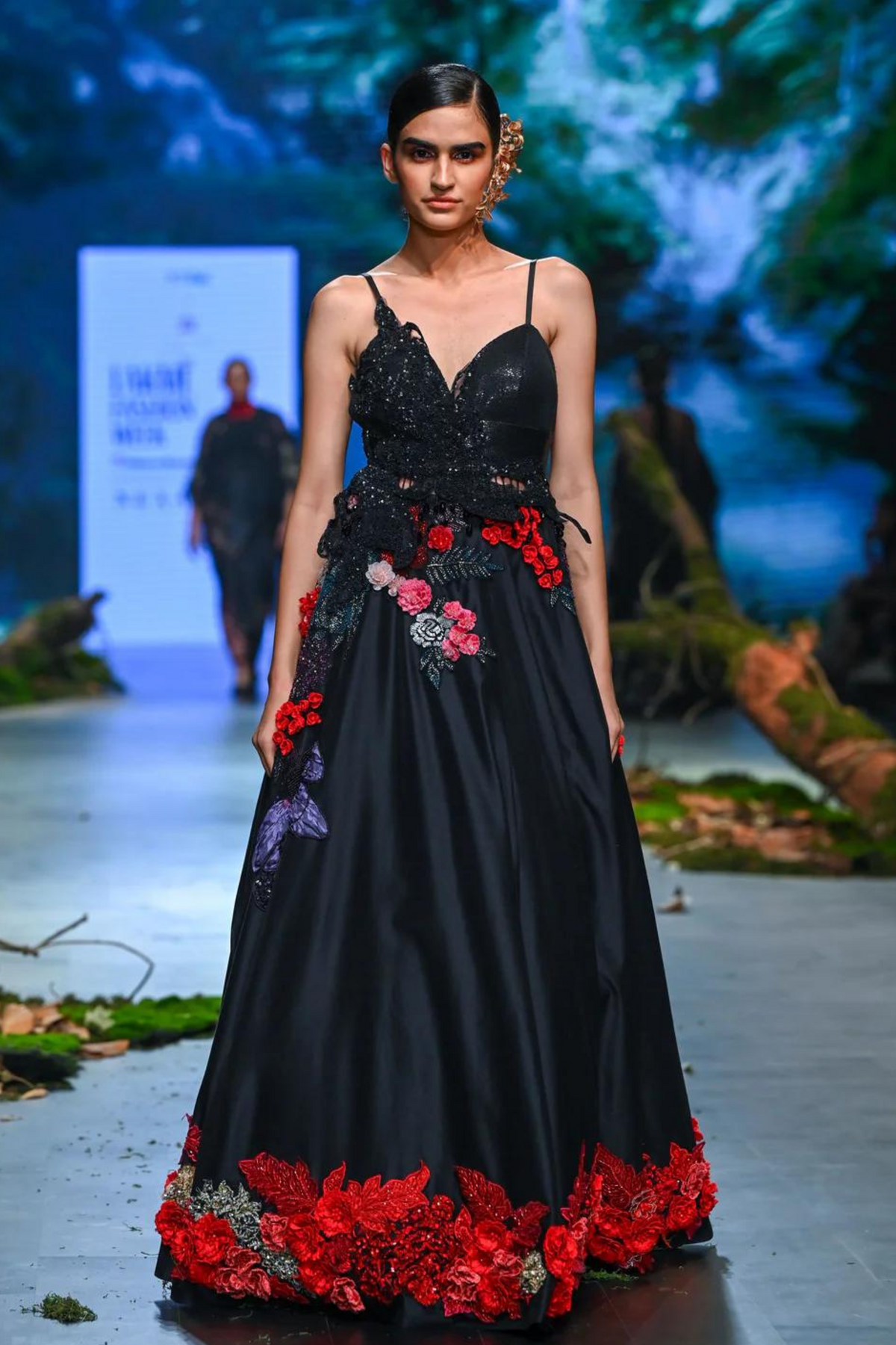 Black &amp; Red Embroidered Lehenga Set