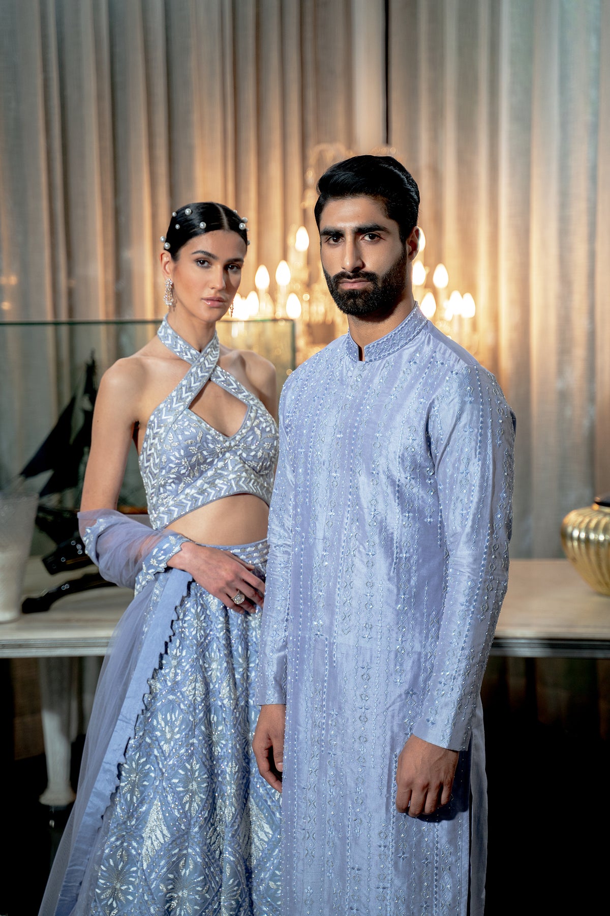 Lilac blue striped kurta