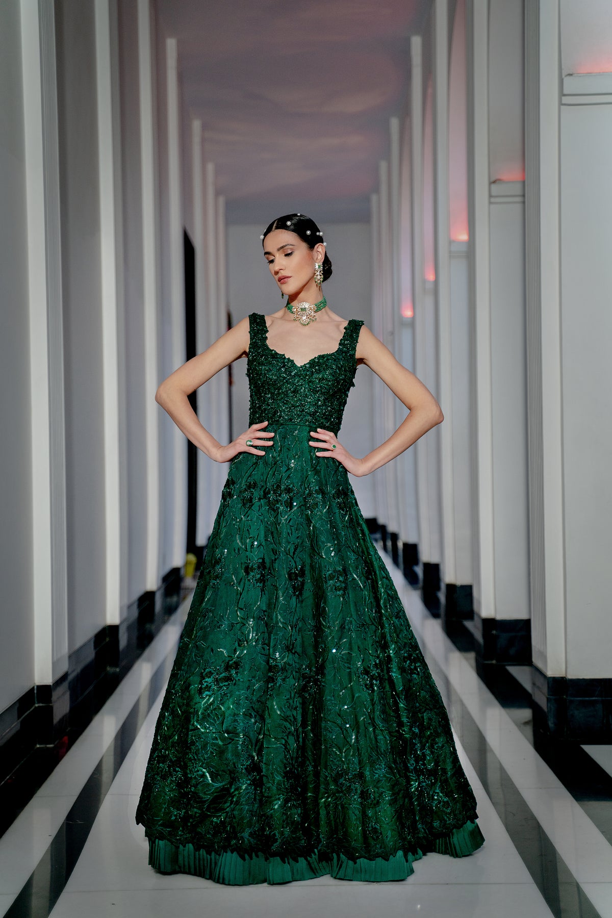 Emerald green floral gown