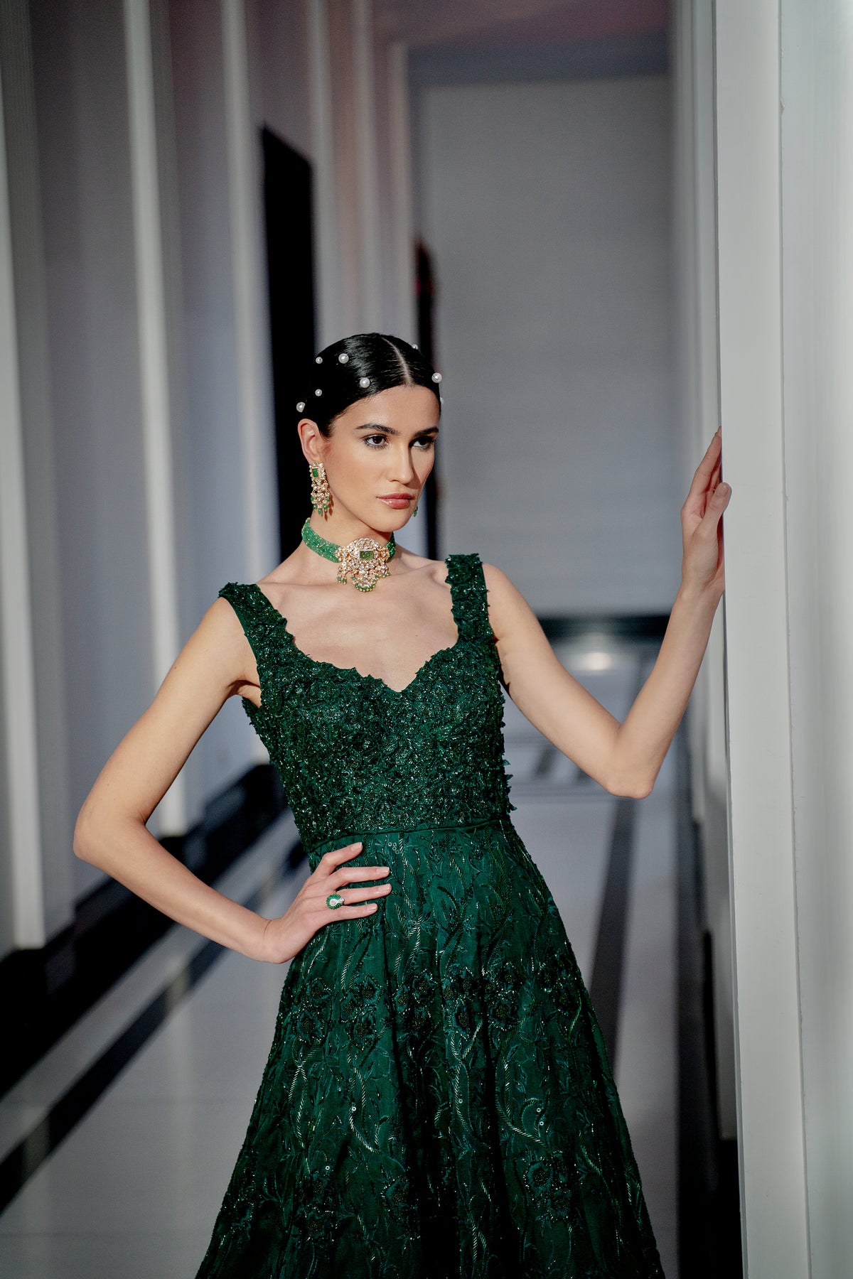 Emerald green floral gown