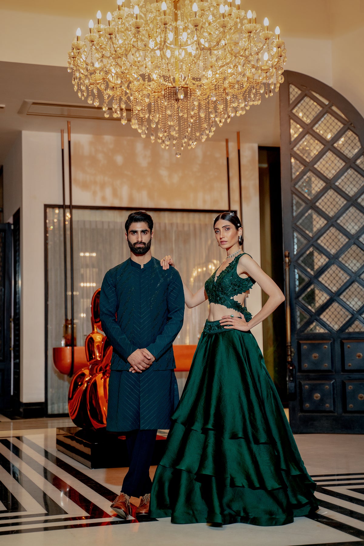Emerald green layered lehenga