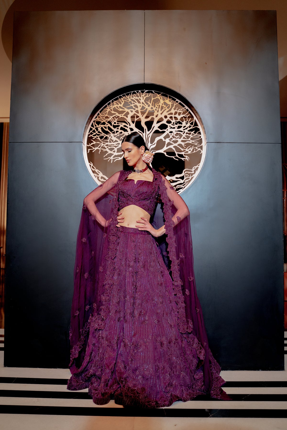 Plum floral lehanga