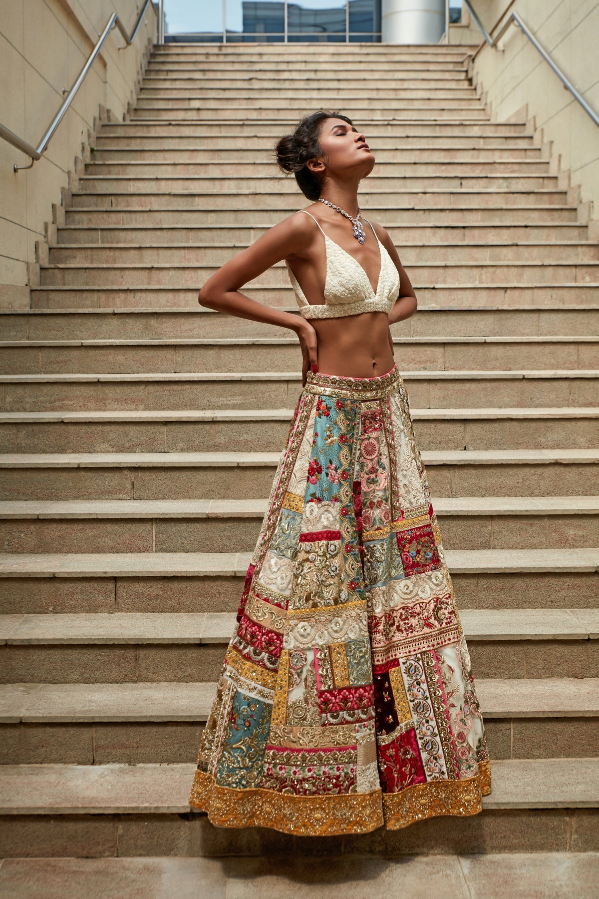 Vintage upcycled multi patch lehenga set