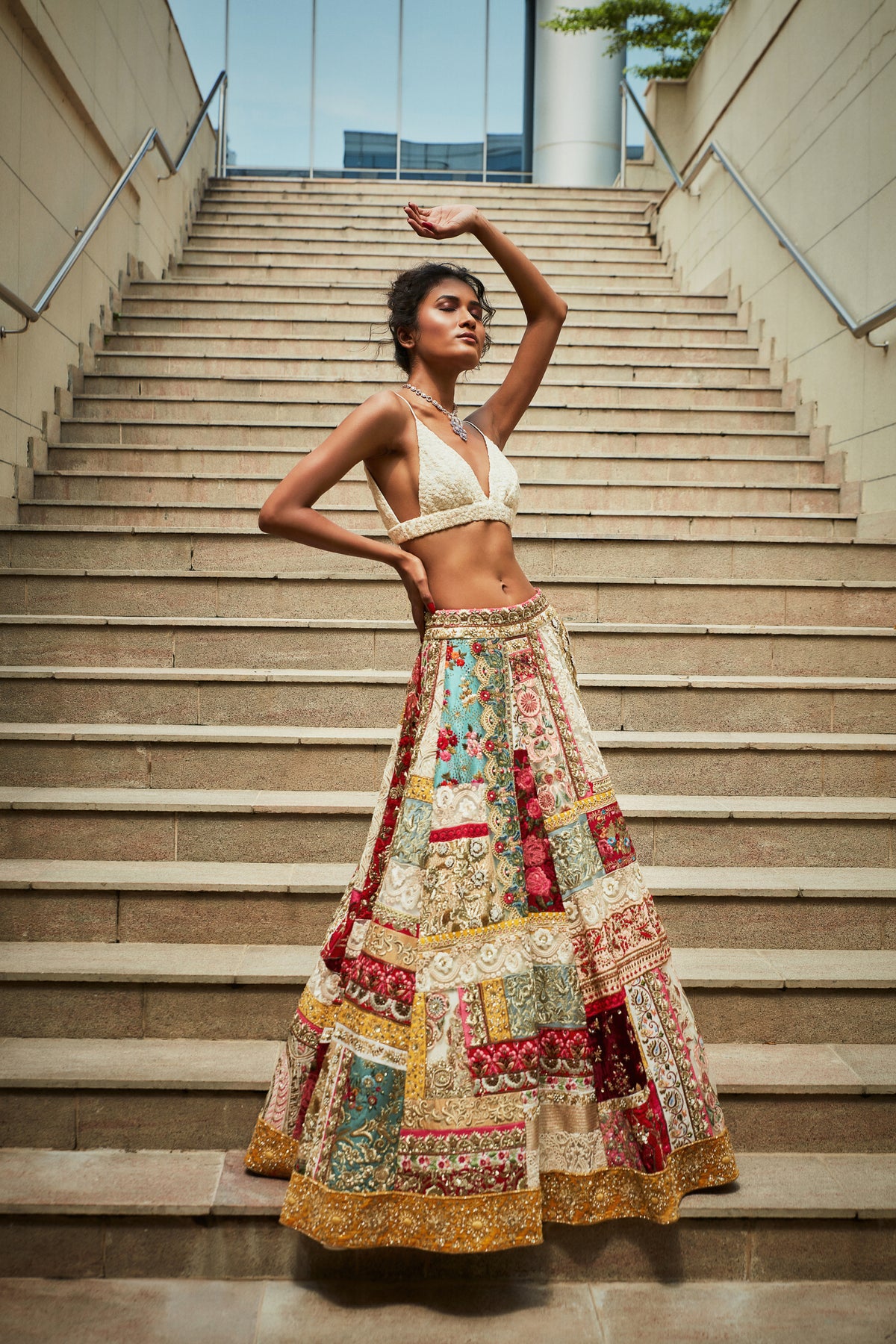 Vintage upcycled multi patch lehenga set