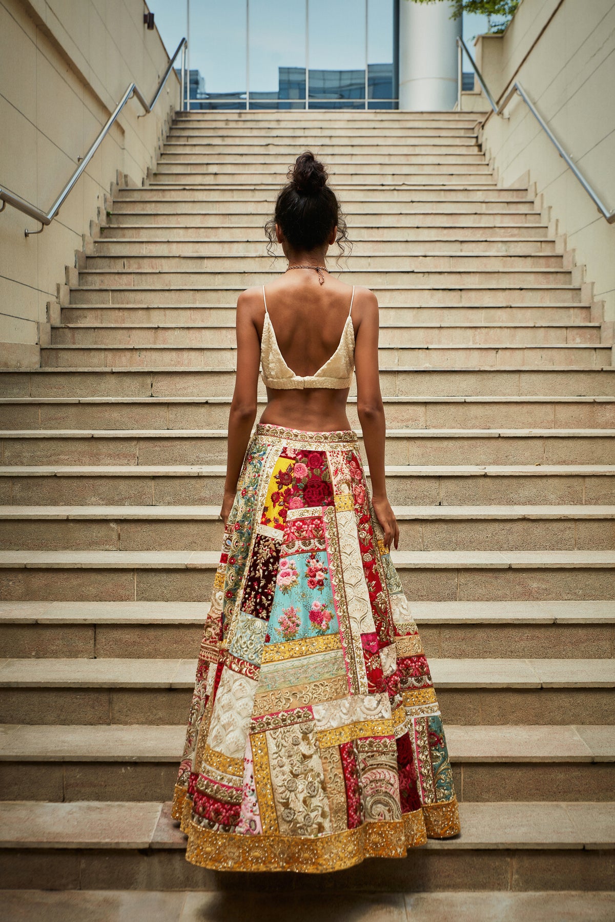 Vintage upcycled multi patch lehenga set