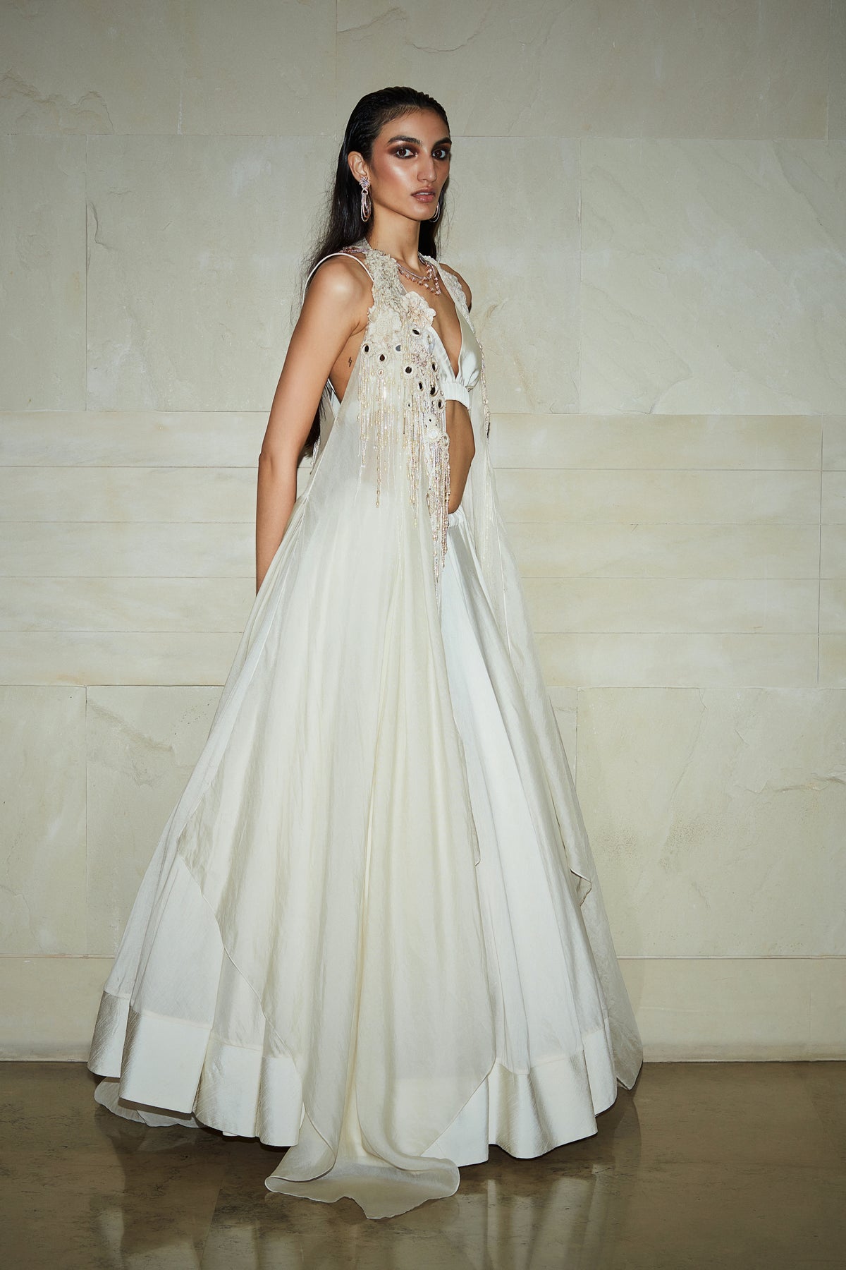 Ivory hand embroidered skirt set