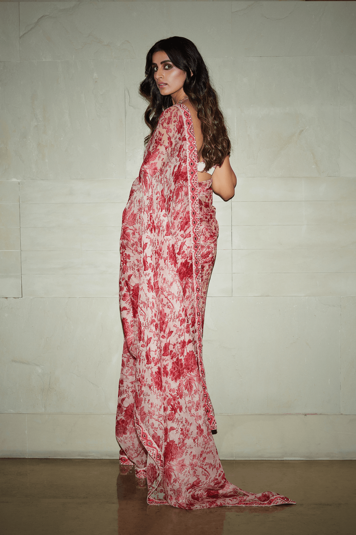 Blush pink floral saree set