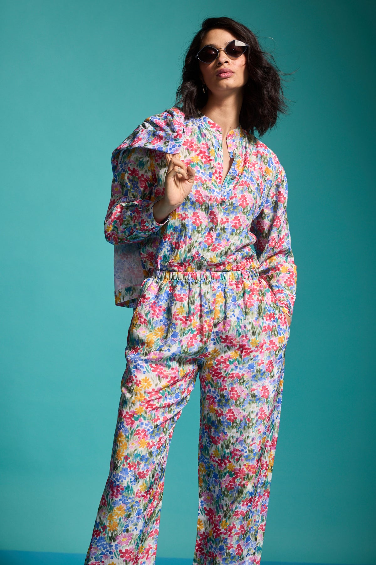 Floral Linen Blazer With Shirt and Pant