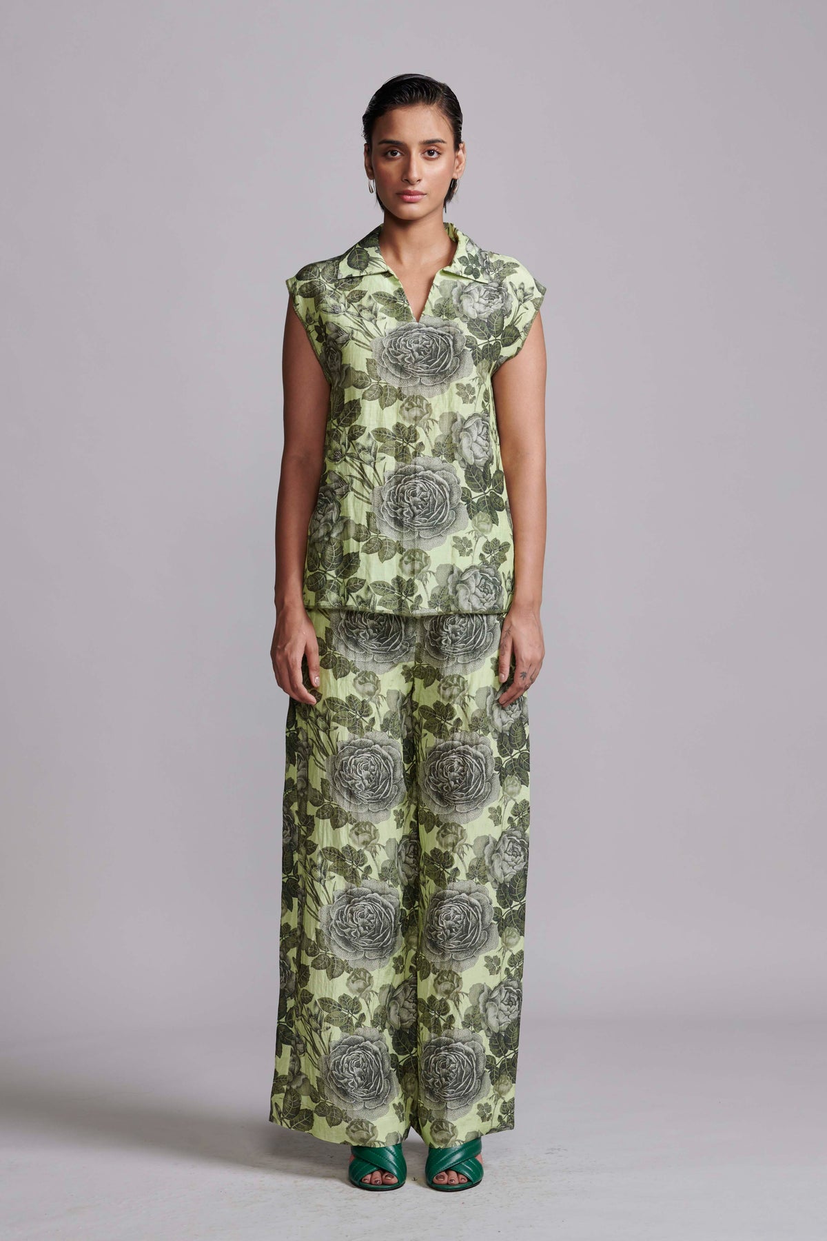 Floral Linen Sleeveless Set