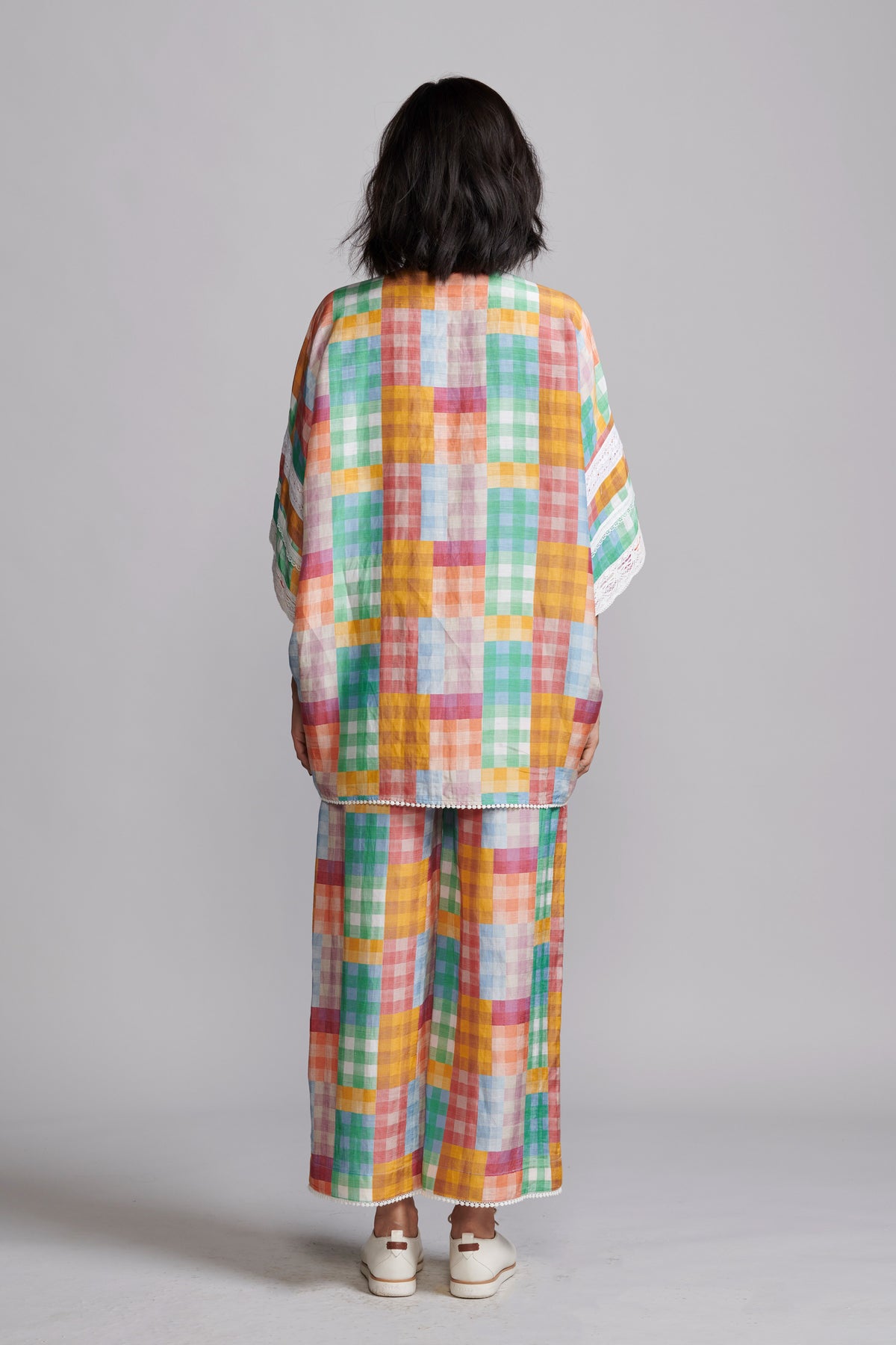 Multicolour Check and Lace Set