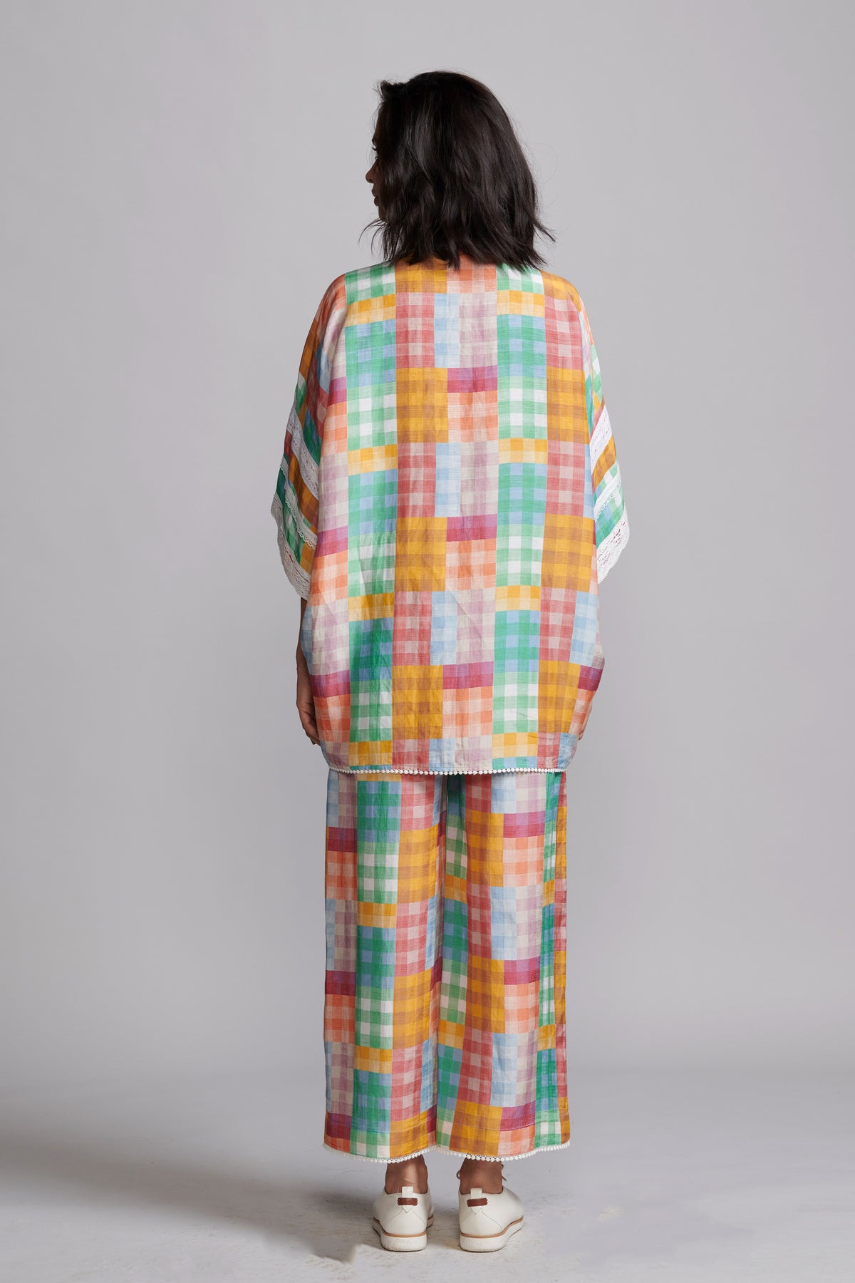 Multicolour Check and Lace Set