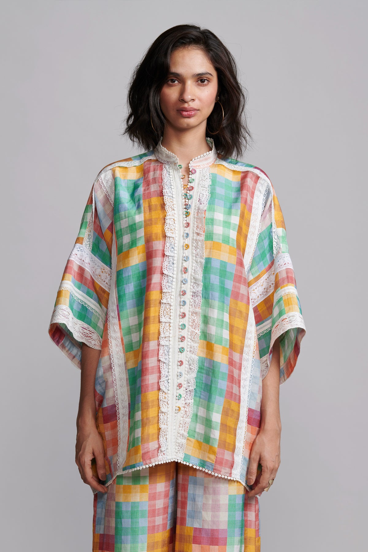 Multicolour Check and Lace Set