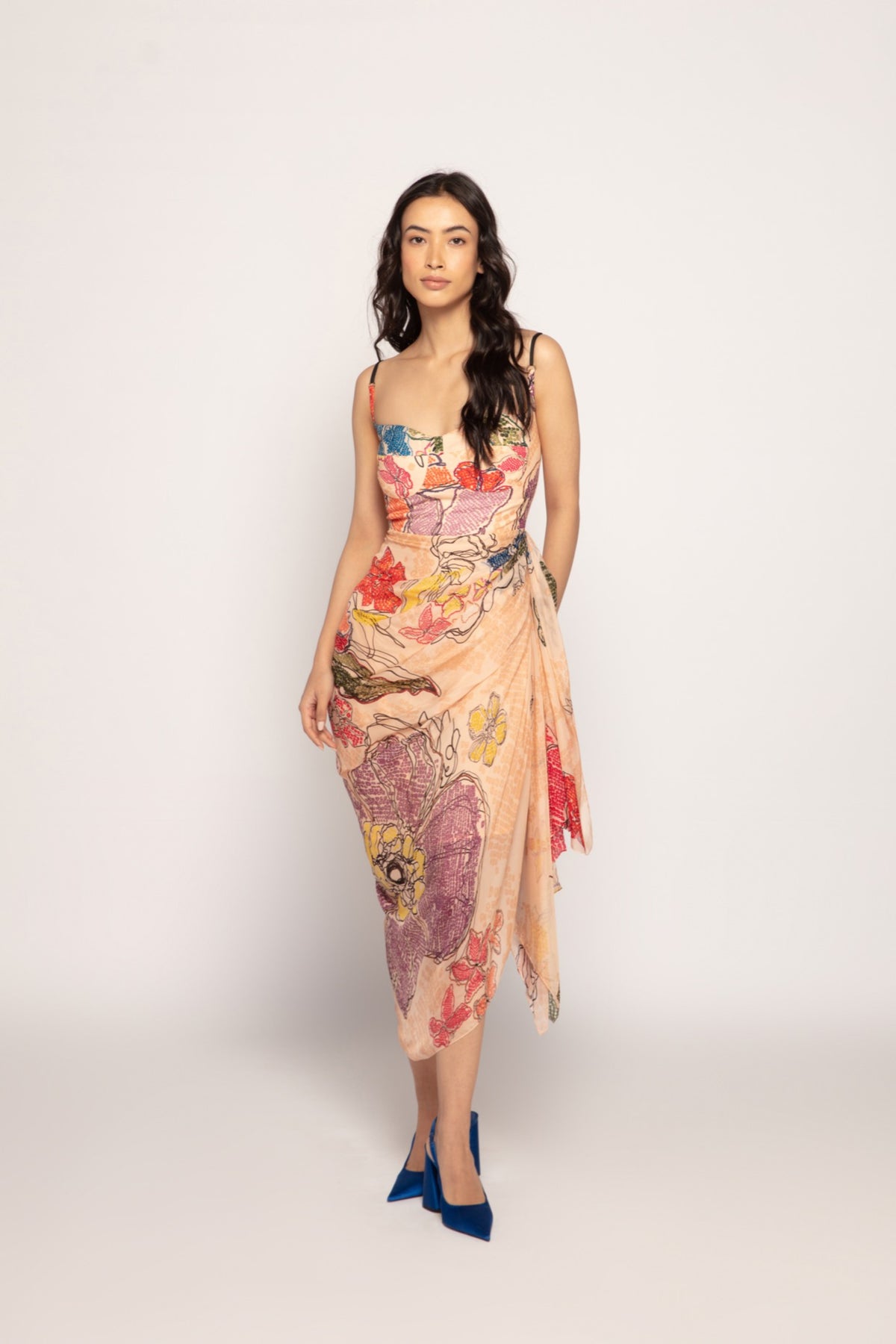 Perinwinkle Bandhani Print Midi Dress