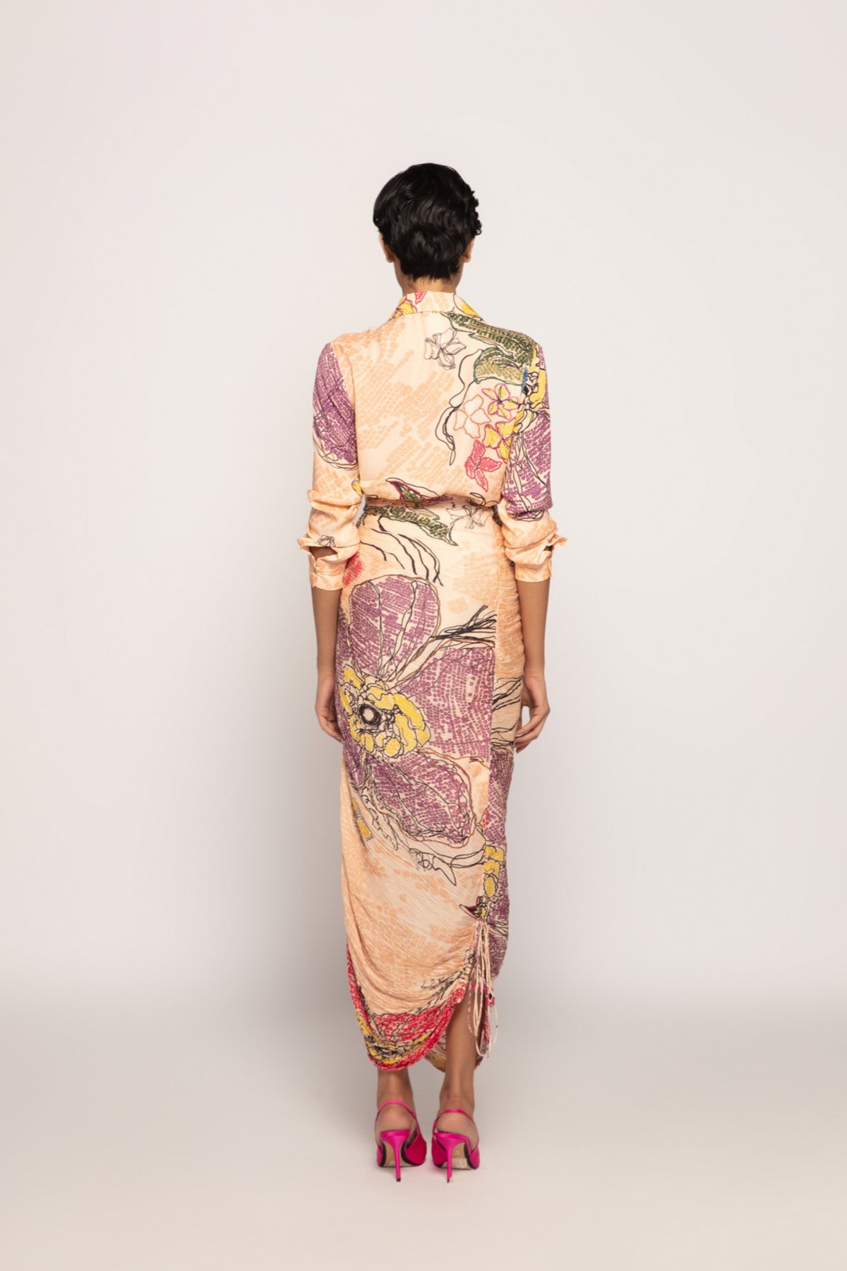 Periwinkle Bandhani Print Shirt With Skirt