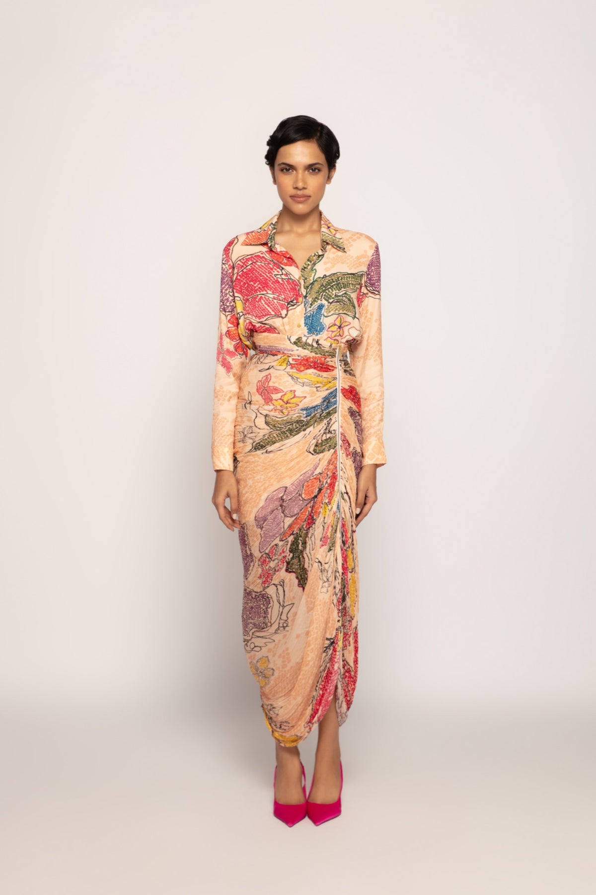 Periwinkle Bandhani Print Shirt With Skirt