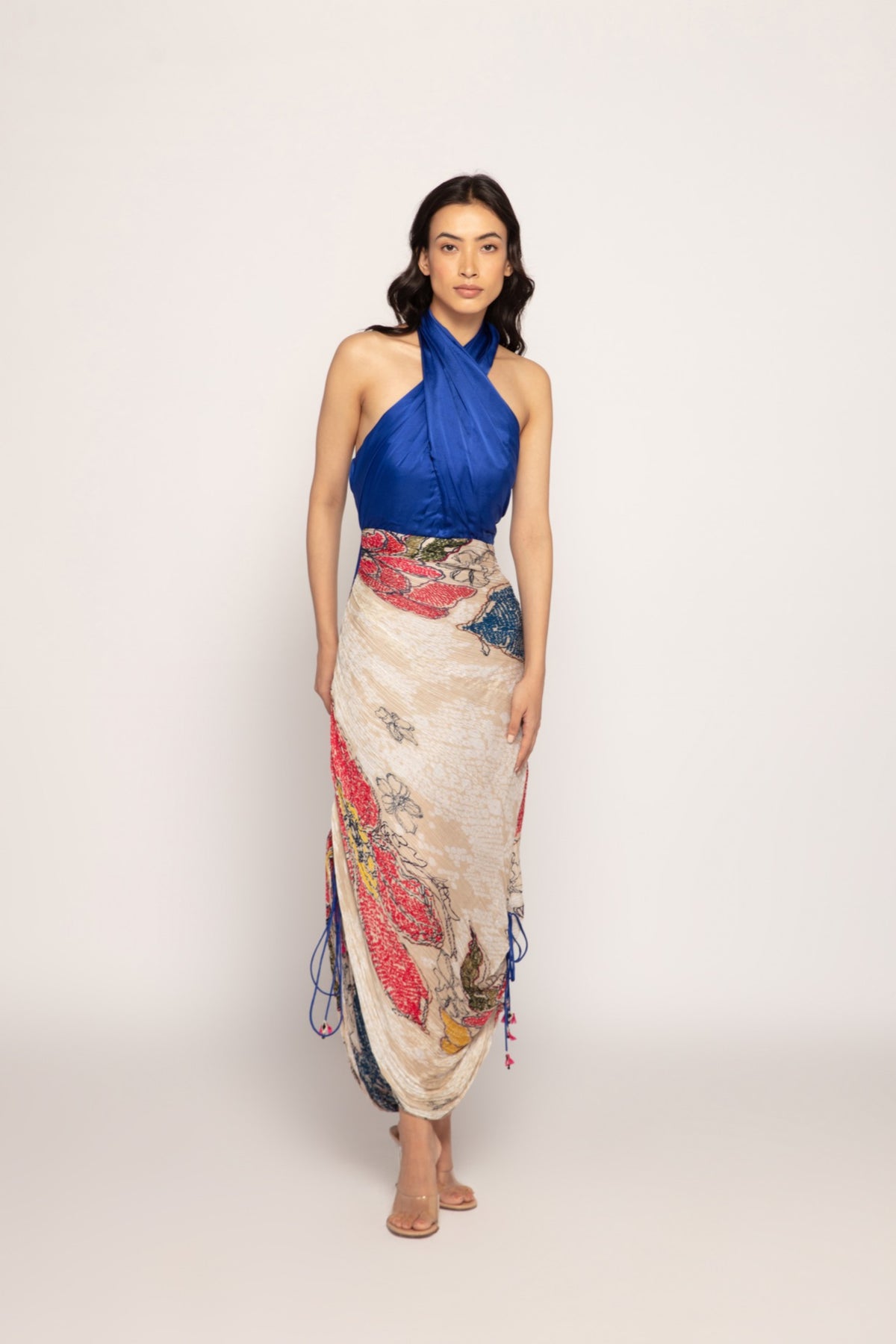Periwinkle Bandhani Halter Neck Dress