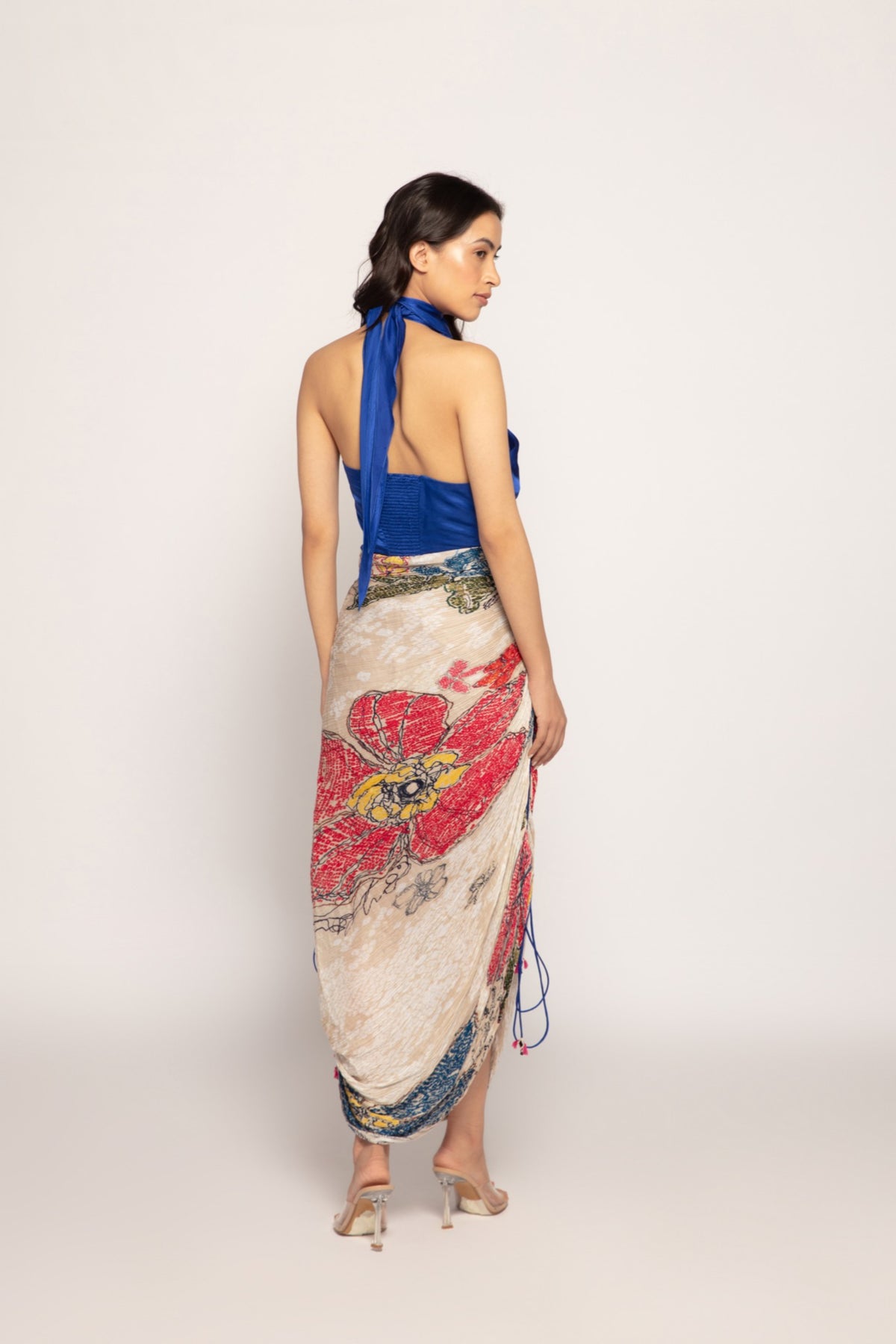 Periwinkle Bandhani Halter Neck Dress