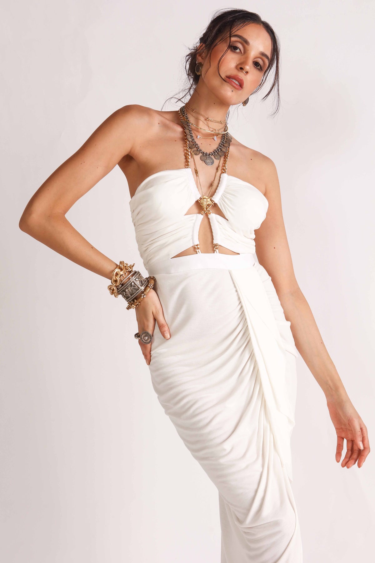 Titatnia Jersey Goddess Draped Dress