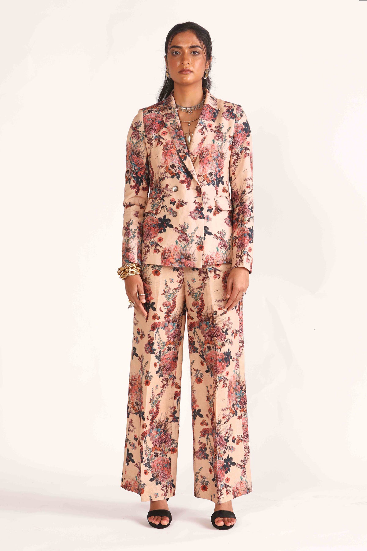 Hydrangea Printed Cotton Line Trousers