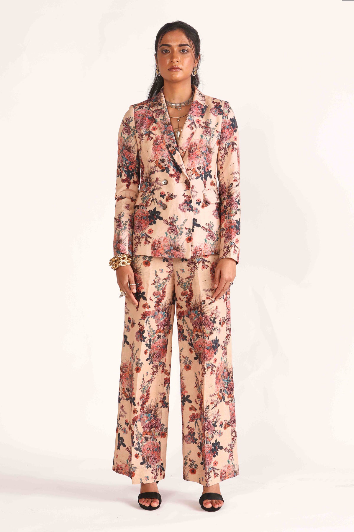 Hydrangea Printed Cotton Line Trousers