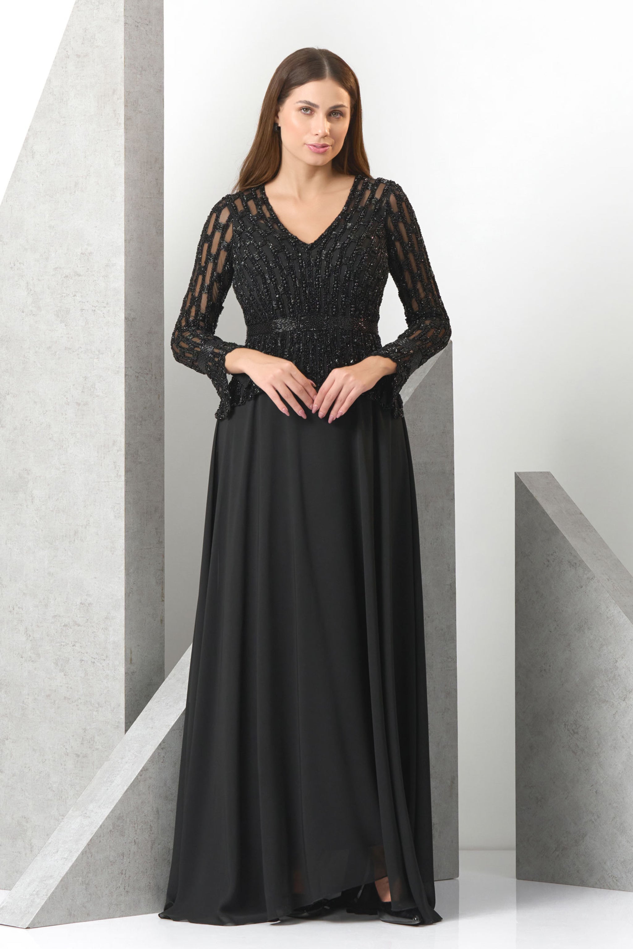 black v neck peplum dress Stella McCartney Deep V-neck Peplum Midi Dress - Black