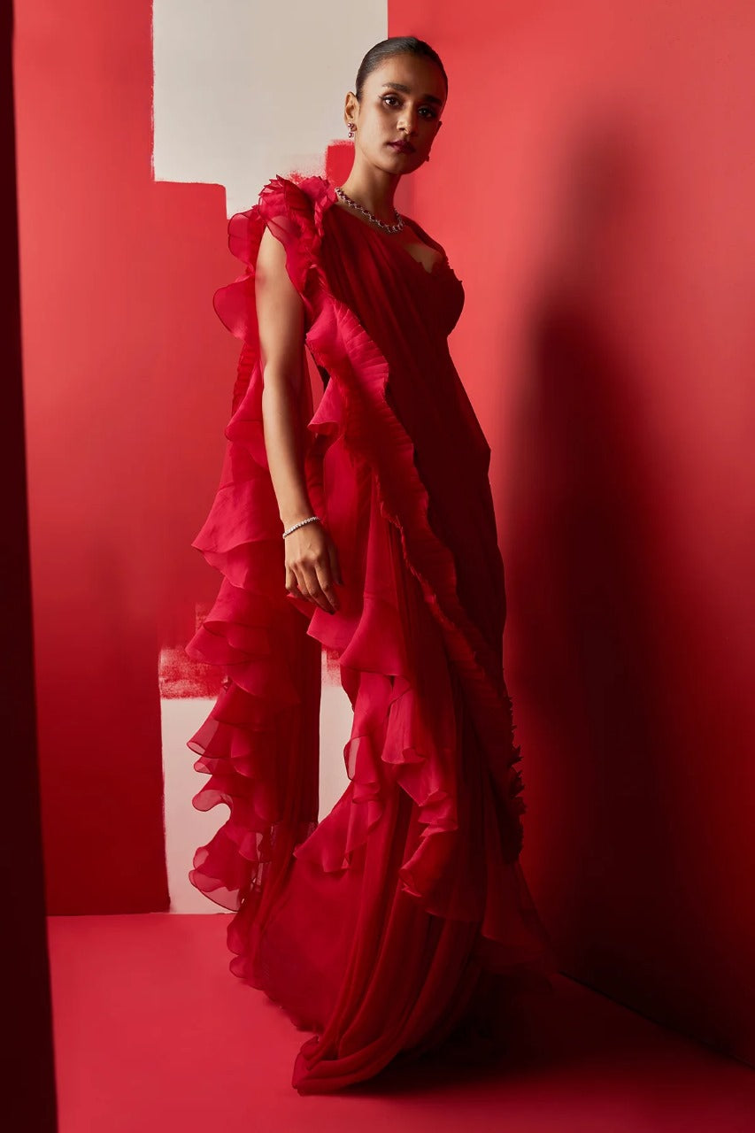 Aani Red Saree Set