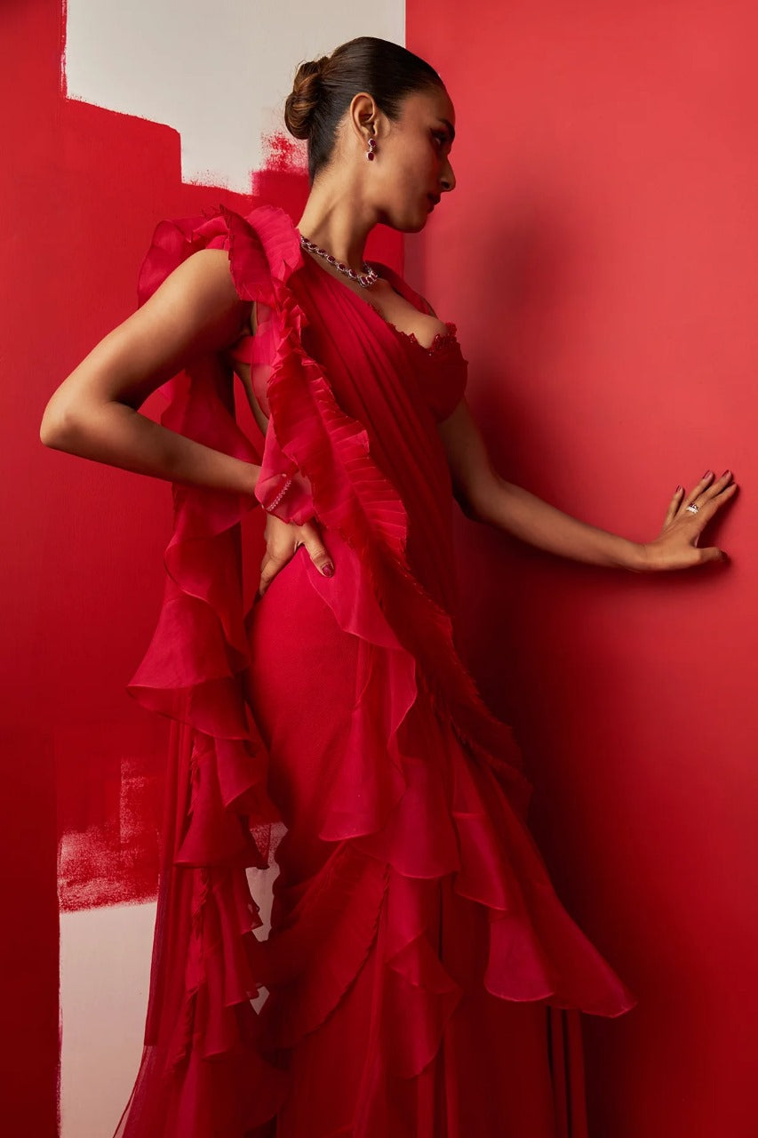 Aani Red Saree Set