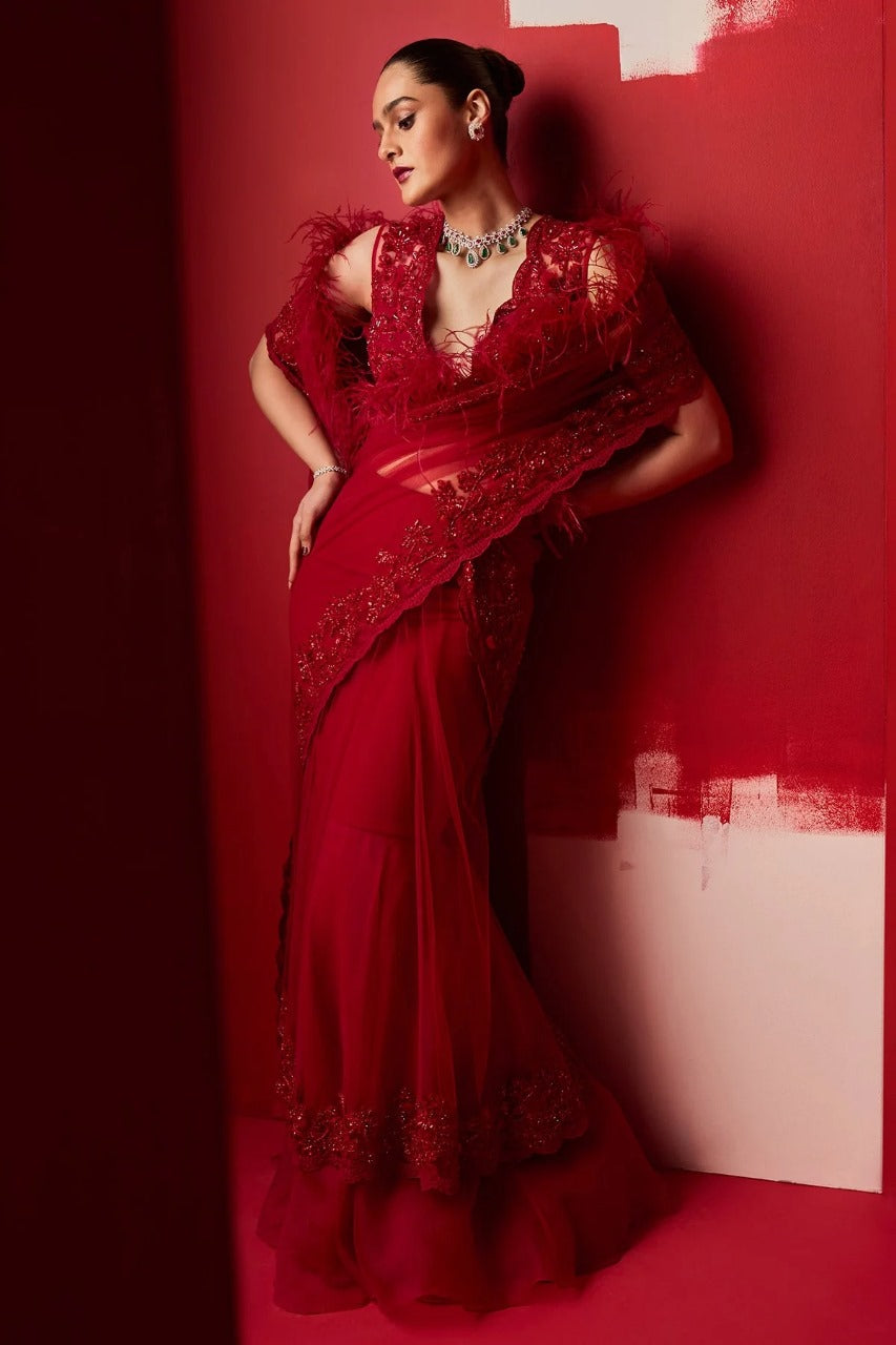 Jaansah Red Saree Set