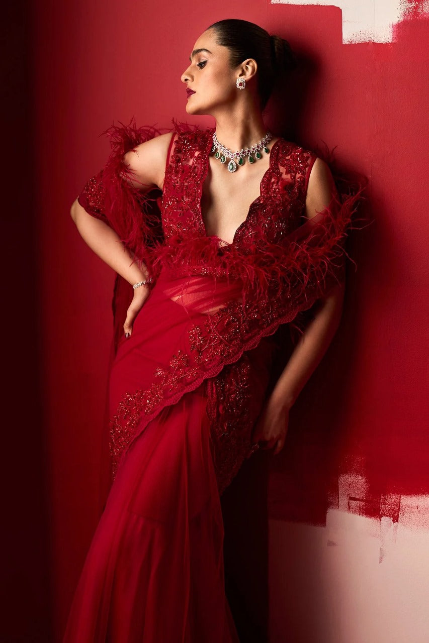 Jaansah Red Saree Set