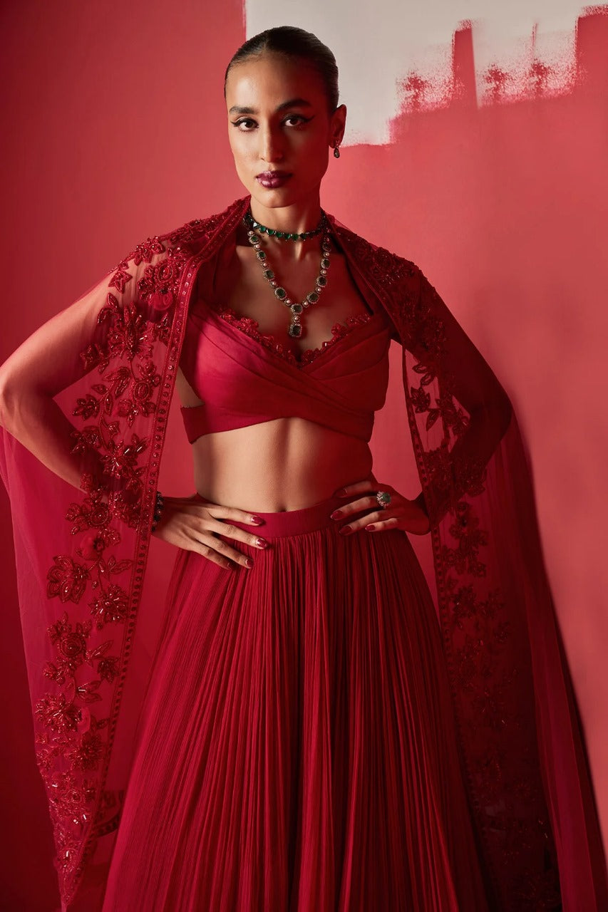 Qaifa Red Lehenga Set