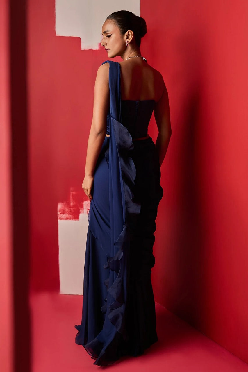 Shiza Navy Saree Set