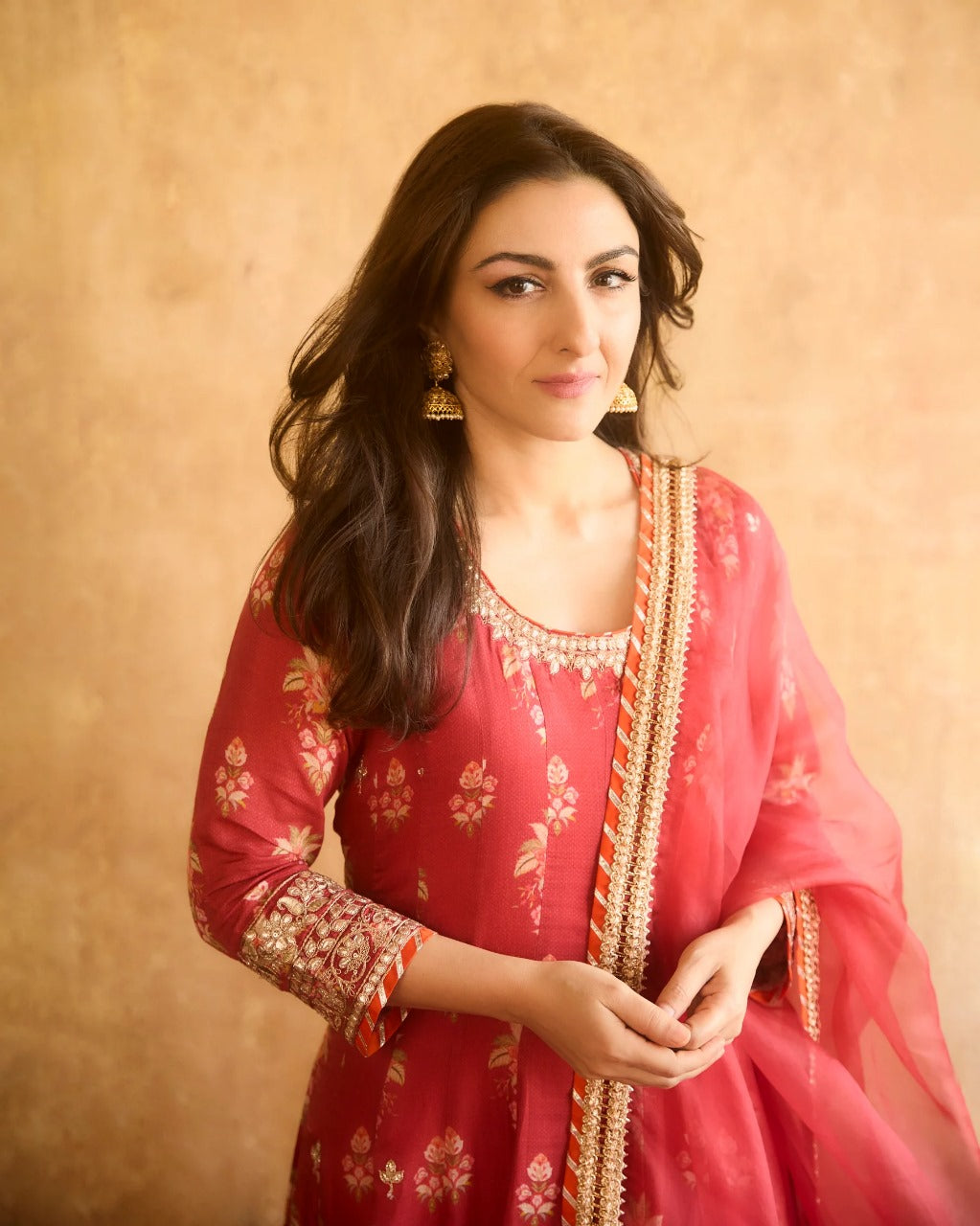 Red Soha Anarkali Set