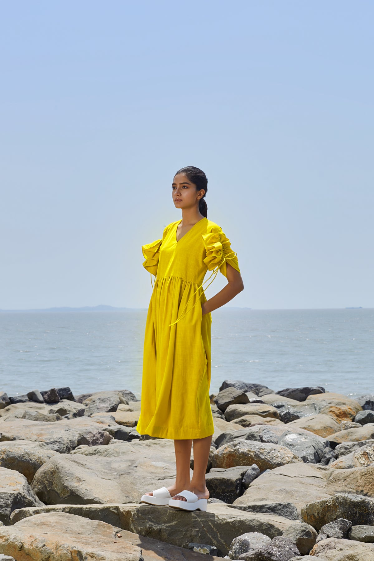 Yellow Ruffle Sleeve Dress